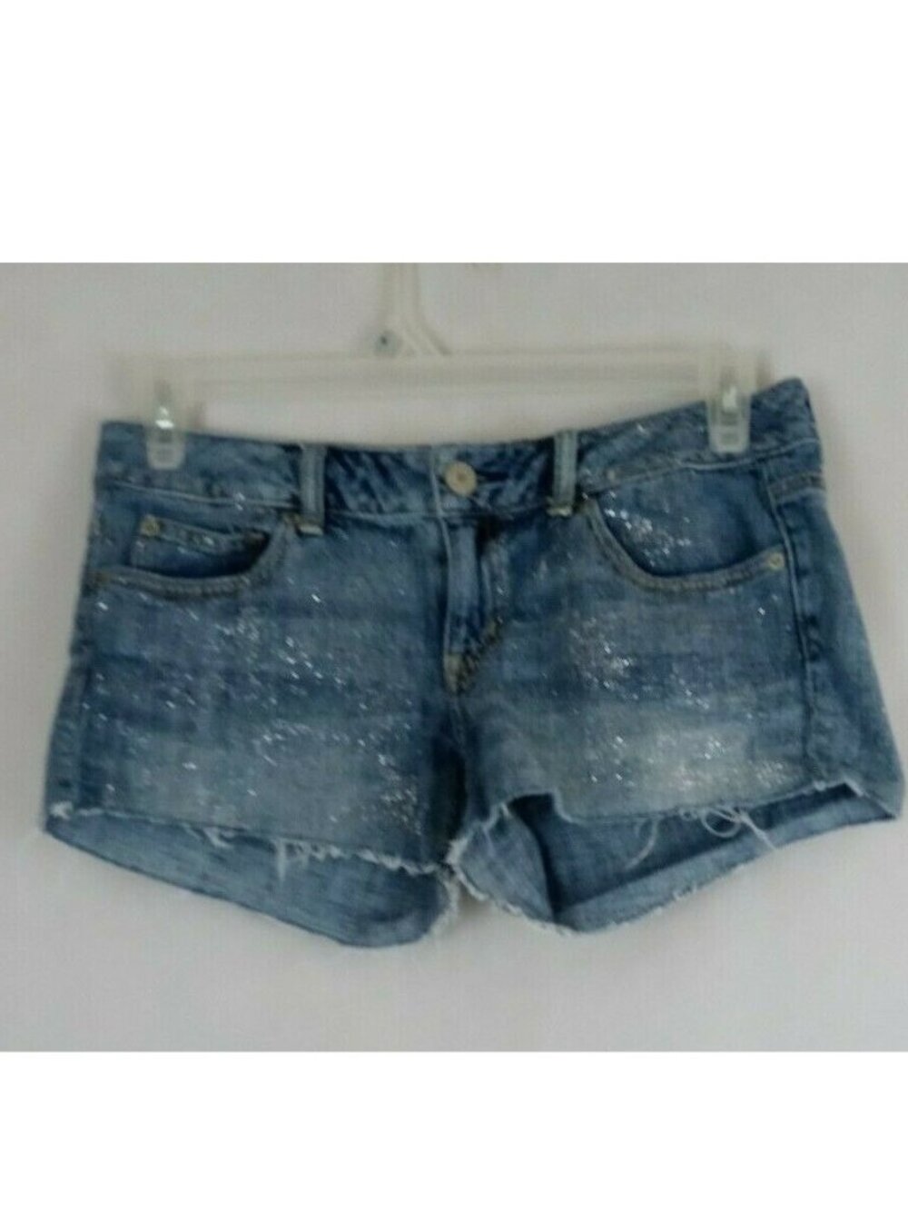 American Eagle Cutoff Frayed Metallic Glittery Denim Booty Jean Shorts Size 6